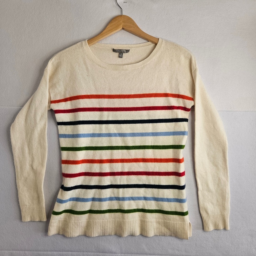 Neiman Marcus Cashmere Stripe Sweater Womens Medium Cream Multi Color Pullover
